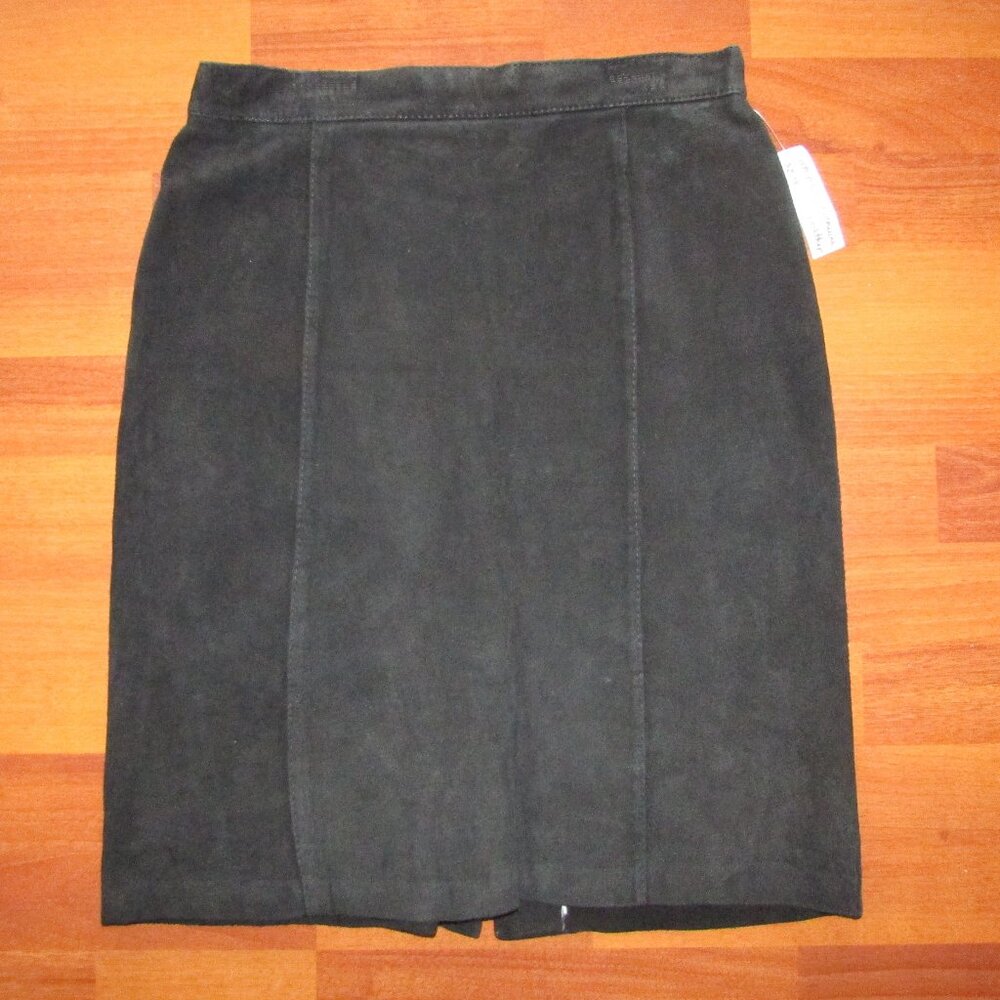 EATON'S Vintage Black Leather Suede Pencil Skirt - Sz 9